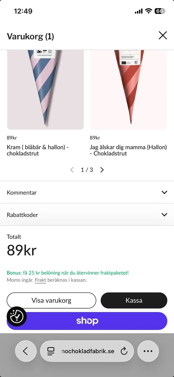 Malmö Chokladfabrik — Checkout, mobile