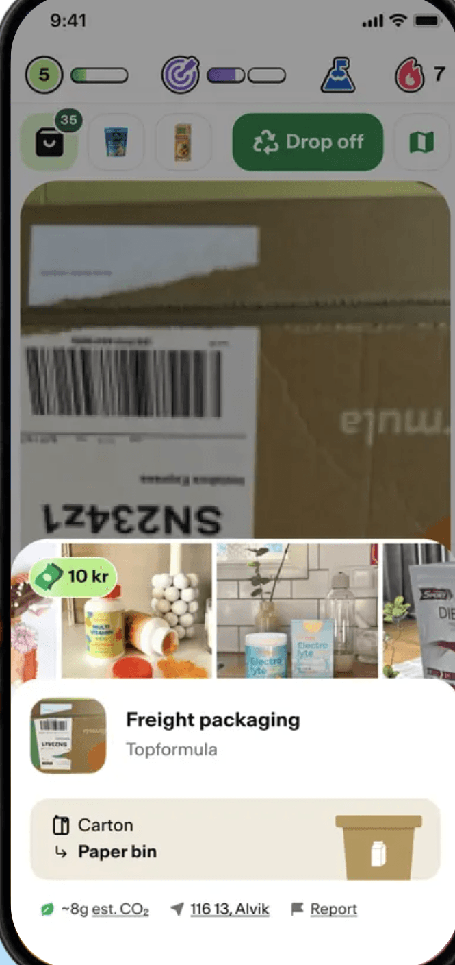 Plovie-appen visar en skannad fraktetikett värd 10 kr